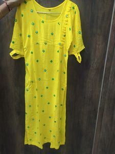 Yellow And Green Color Kurta Set Without Dupatta