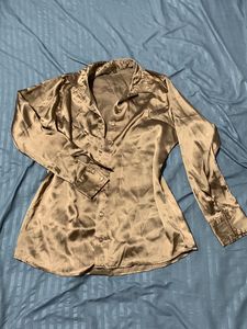Golden Party Hour Satin Shirt With Buttons And Collar