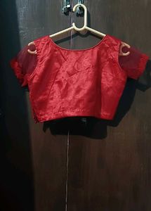 Red Embroidered Sheer Blouse