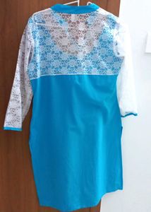 Mesh Detailed Blue &amp; White Kurta