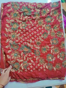 Maroon Sequinned Georgette Heavy Work Saree