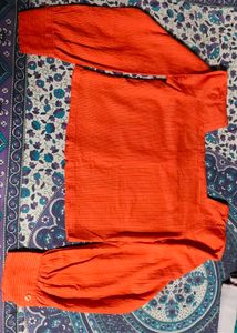 Square Neck Orange Cotton Top 🧡