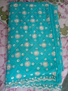 Sky-blue Full Embroidery Partywear Saare