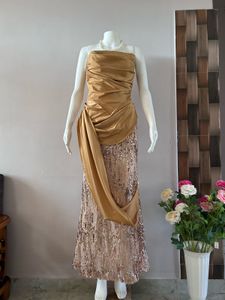 SATIN GOLD SEQUINED GOWN