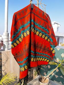 Boho Chic Red Poncho Wrap
