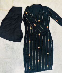 Black Embroidered Kurta Set