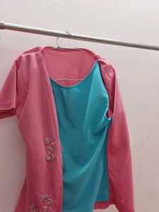 Pink Embroidered Cardigan &amp; Top Set