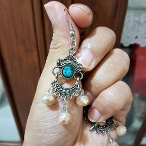 Blue &amp; Beige Dangle Earring