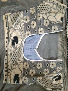 Gray And Golden Welvet Saree