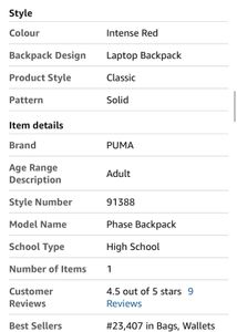 Unisex Maroon Puma Backpack