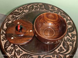 New Hand Carved Wooden Bowl with Lid