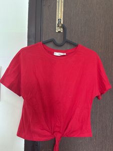 Mango Red Tie-Front Crop Top