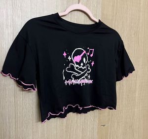Playful Black Skull & Bones Cropped Tee