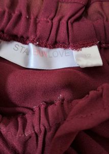 Maroon Ruffle Neck Sleeveless Top