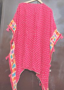 Rose Color Polka Dot Kaftan Top For 46 Bust
