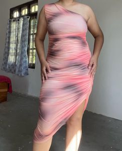 Pink Tie-Dye One Shoulder Dress