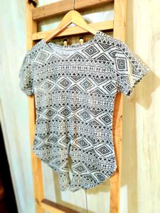 Grey Printed Cotton Top Size-34