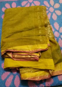 Yellow Saree With Golden Design