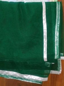 Net Green Dupatta With Silver Border