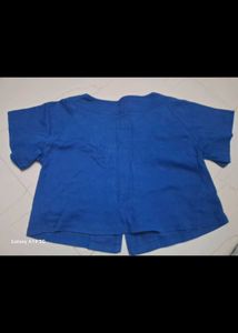 Blue Cropped Button Jacket