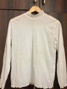 White Mock Neck Long Sleeve Top