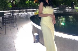 Chic Yellow Midi Dress with Slit.