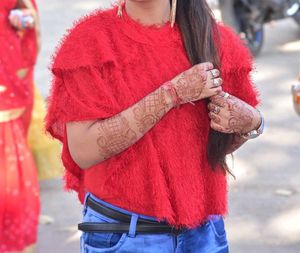 Red Faux Fur Crop Top