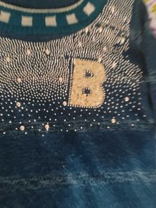 Embellished Blue Knit Pullover