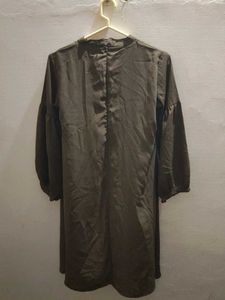 Olive Green Bishop Sleeve Mini Dress
