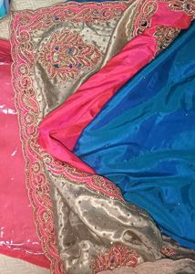 Pink &amp; Silver Embellished Saree