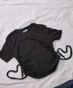 Black Tie-Up Detail T-Shirt