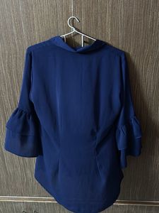 Blue Ruffle Sleeve Blouse