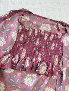 Floral Print Blouse With Attached Shrug