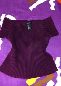 Chic Burgundy Ribbed Off-Shoulder Knit Top💗