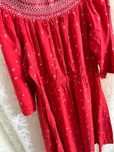 Printed Smocked Off Shoulder Dress