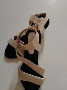 Elegant Beige-Strap Block Heels