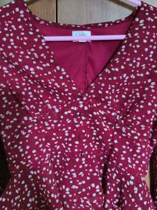 Floral Print Long Sleeve Top (Maroon &amp; White Flora