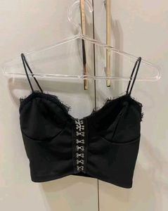 Vintage Gothic Black Lace Trim Corset Top