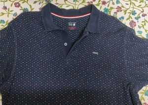 Patterned Navy Blue Polo Shirt