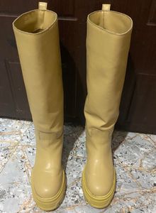 Beige Knee-High Platform Boots