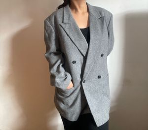 🌈Classic Grey Wool-Blend Oversized Blazer