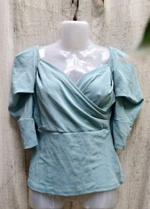 Aqua Puff Sleeve Top
