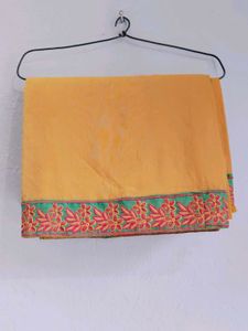 Elegant Yellow Saree with Floral Border(New)