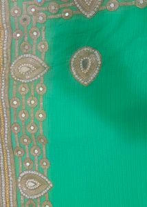 Beautiful Green Saree With Mirror Work