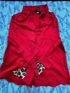Red Animal Print Cuff Shirt
