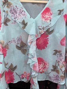 Blue Pink Floral Top