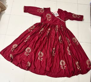 Maroon Floral Print Anarkali Dress
