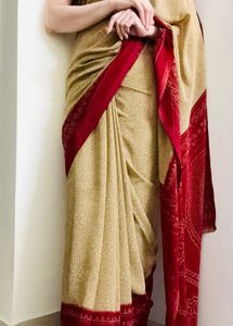 Elegant Beige &amp; Maroon formal Saree