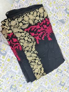 Elegant Embroidered Black Saree