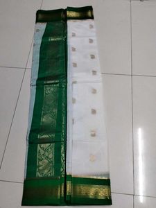 White With Green Cotton Saree..